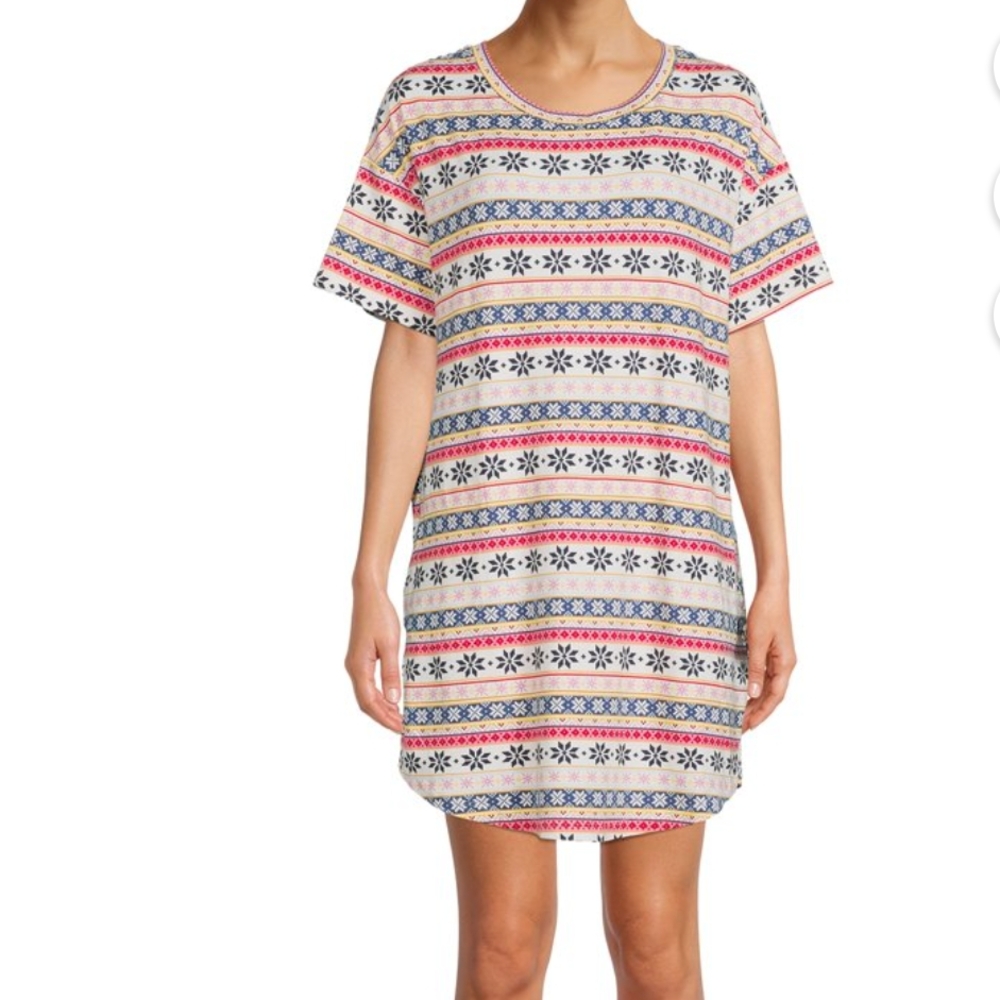 Patterned Short Sleeve Sleepwear Size S